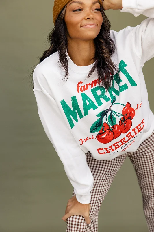 Farmer’s Market Cherries Sweatshirt Hoodie with Tied Waist Feminine Flattering