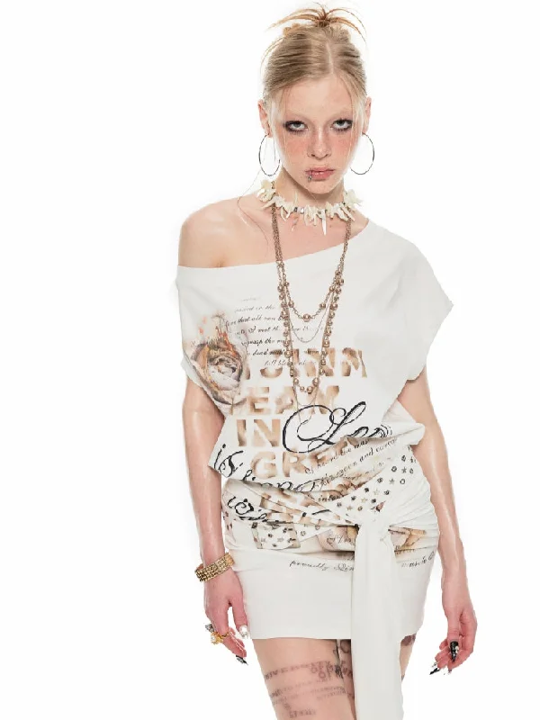 White Printed Tie-strap Dress Tunics Sophisticated sleek