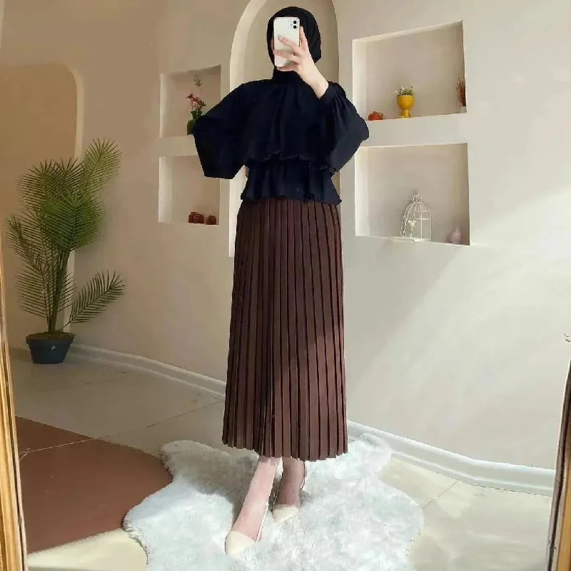 IQ216 Brown Pleated Skirt Set