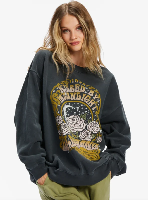 Ride In Oversized Crewneck Sweatshirt - Black 2 Hoodie with Hem Detail Decorative Unique