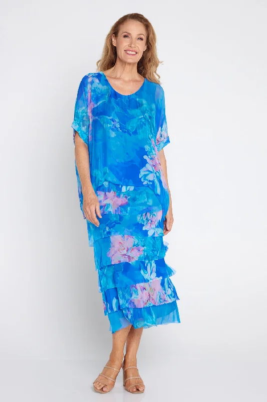 Margo Silk Dress - Cobalt Floral Tunics Silk luxurious