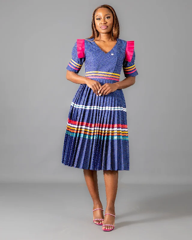 Manoko Pleated Dress in Blue Tunics Vintage classic