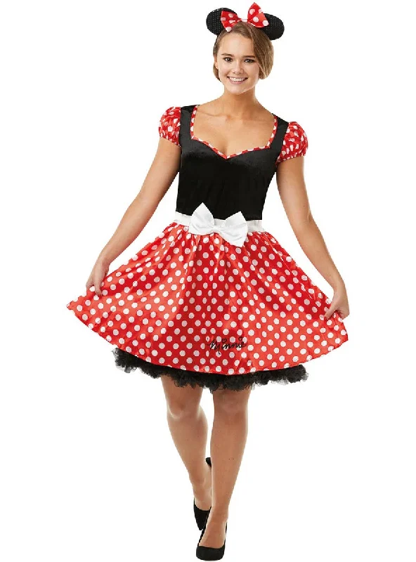 Sassy Minnie Mouse Womens Fancy Dress Costume Crew Neckline Sporty