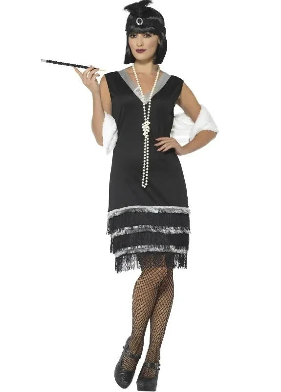 Ritzy Black and Silver Womens Plus Size Flapper Dress Costume Tunics Luxurious high-end