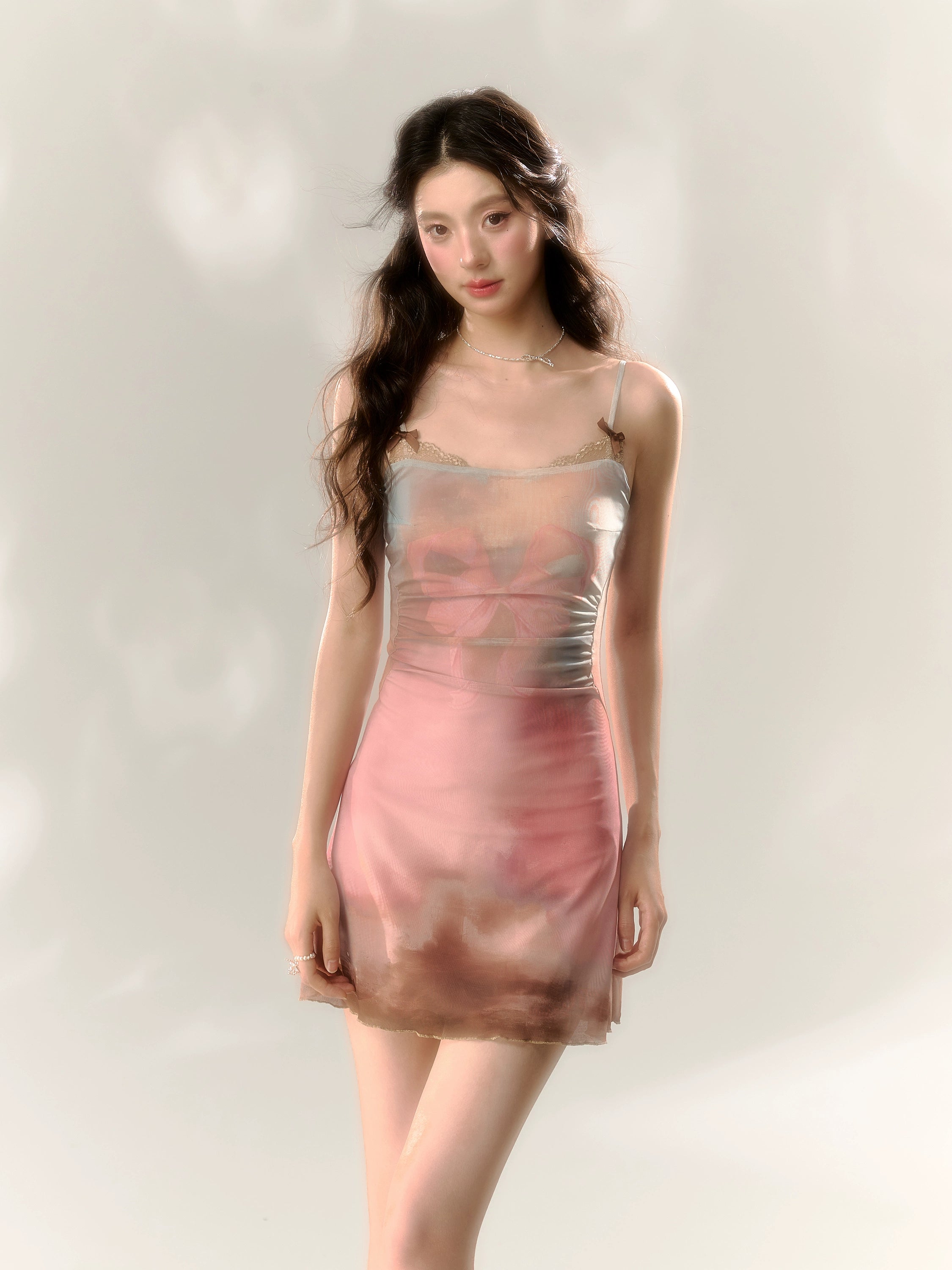 Ombre Mesh Gradient Halter Dress Tunics Brand named