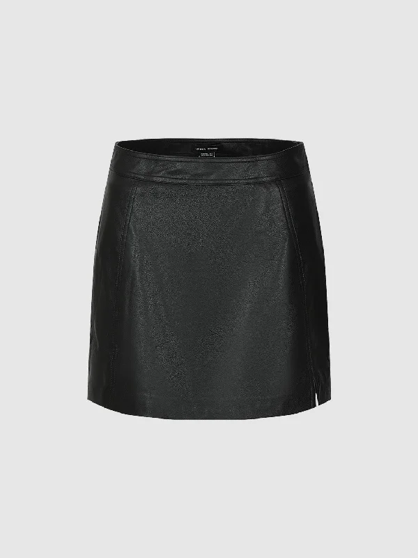 Vegan Leather Mini Straight Skirt linen skirt natural