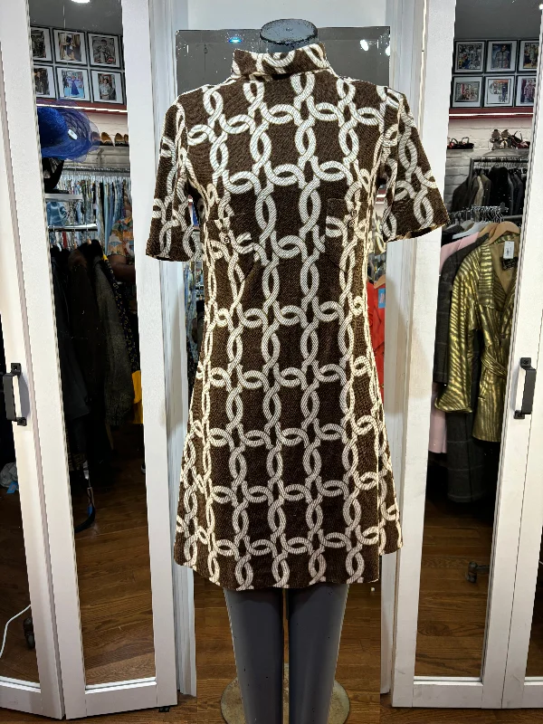 60’s Brown & Beige Shift Mod Dress Tunics Polka dots