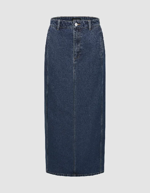 Midi Straight Denim Skirt cashmere skirt soft