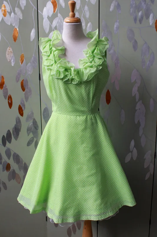 1960s Lime Green Polka Dot Dress, Small Tunics Brand named