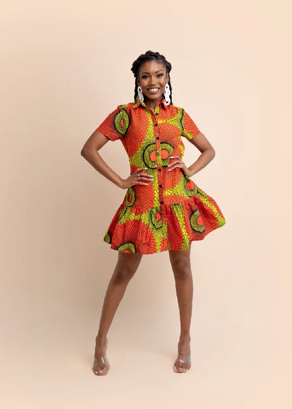 Anuah African Print Dress (Orange-Lime Green) Tunics Gym athletic