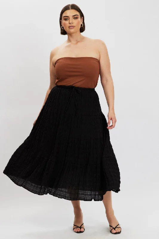 Black Textured Tiered Maxiskirt corduroy skirt comfortable