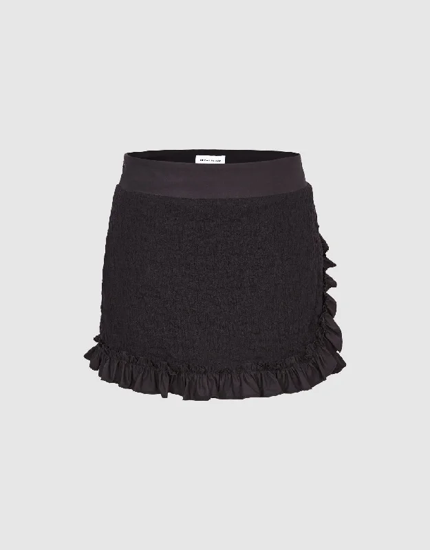 Frill Trim Mini Skirt velvet skirt plush