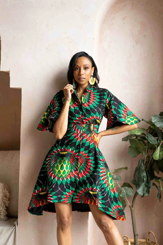 BELLA African Print Women's Dress (Hi-Low) Tunics Fleece cozy