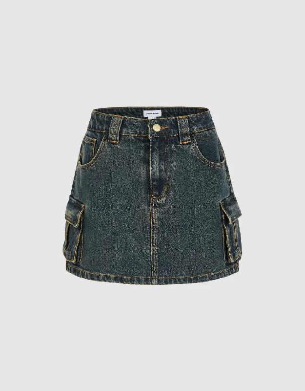 Mini Straight Denim Skirt zip skirt side