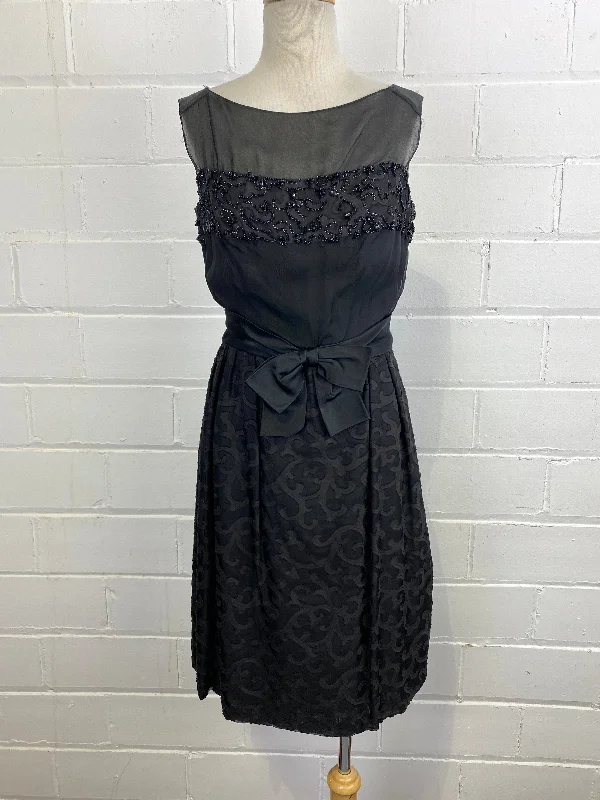 Vintage 1960s Black Beaded Brocade Cocktail Dress, Small Tunics Custom made