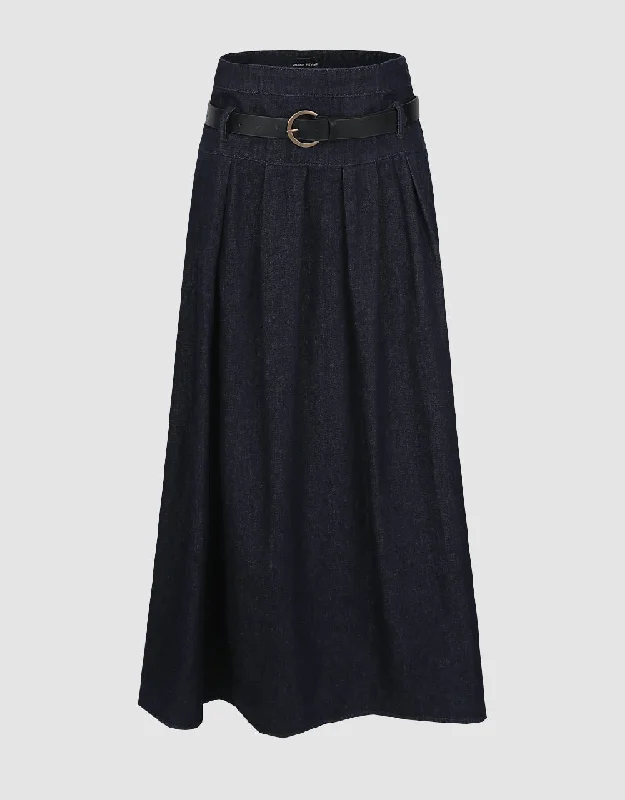 Midi A-Line Denim Skirt With Belt chiffon skirt delicate