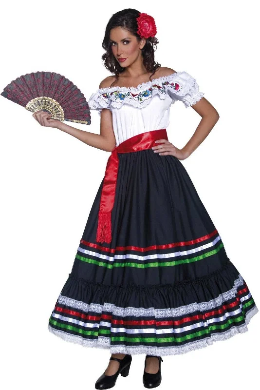 Senorita Womens Mexican Fancy Dress Costume Tunics Floral girly