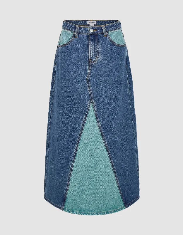 Two Toned Midi A-Line Denim Skirt denim skirt classic