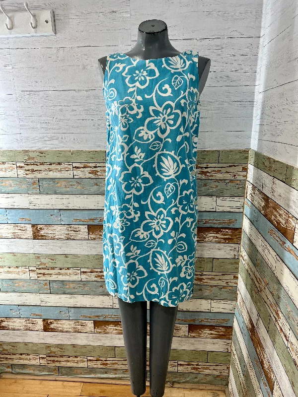 60’s Aqua & White Tropical Floral Print Dress By Radler Tunics Modern contemporary