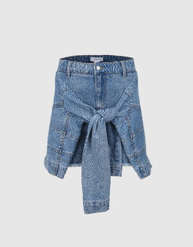 2 In 1 Mini A-Line Denim Skirt vintage skirt charm