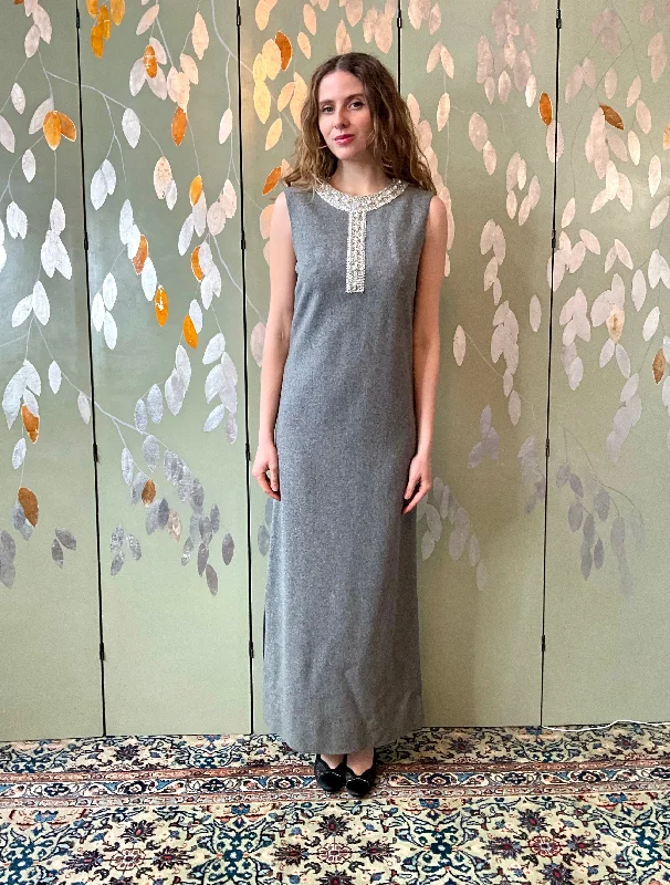 Vintage 1960s Nelly De Grab Grey Maxi Wool Sheath Dress, Medium Tunics Designer luxury Vintage 1960s Nelly De Grab Grey Maxi Wool Sheath Dress, Medium Tunics Designer luxury