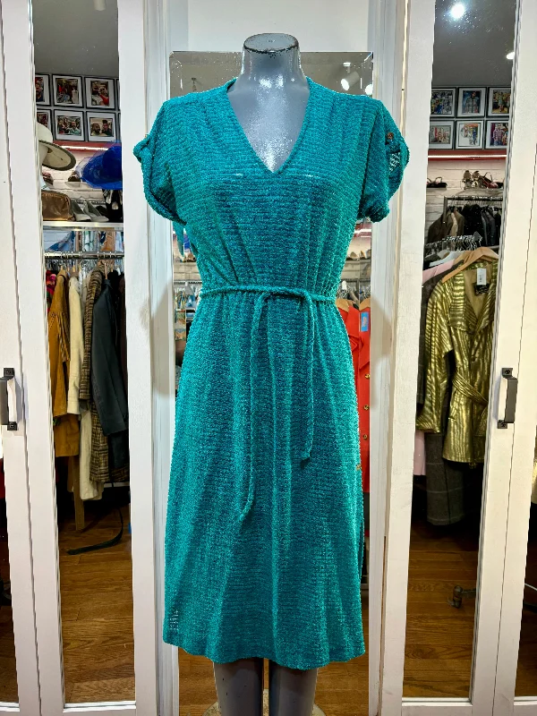 70’s Green Teal Cap Sleeve Terry Cloth Cinch Elastic Waist Dress Tunics Stylish elegant 70’s Green Teal Cap Sleeve Terry Cloth Cinch Elastic Waist Dress Tunics Stylish elegant
