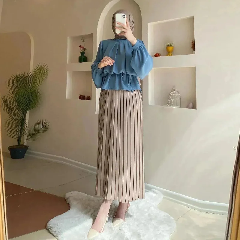 Extra Beautiful Pleated Skirt Suit for Arab Dubai Turkey Middle East Women Outfit set zip skirt side