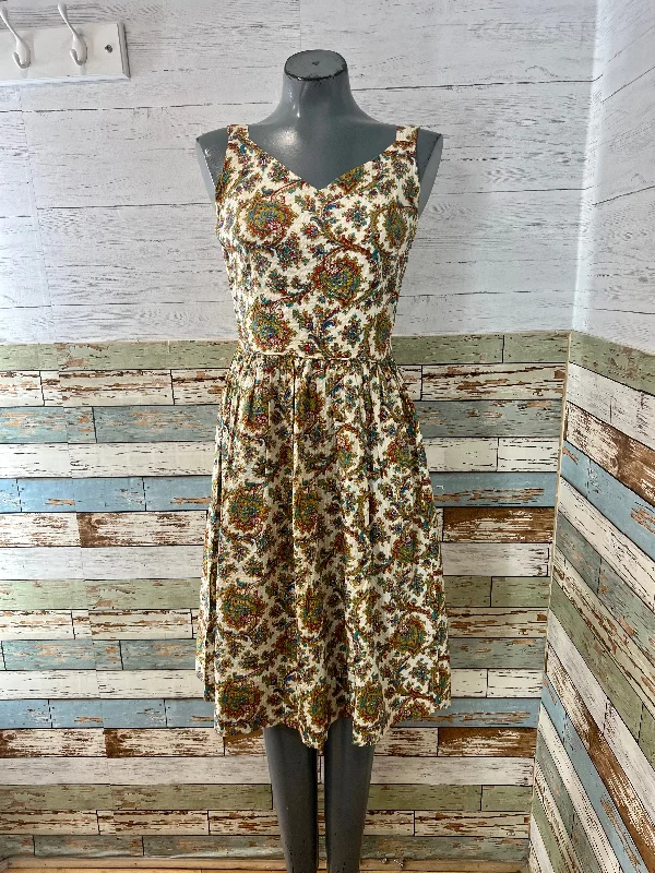50’s Olive Multiclor Print Fit & Flare Dress Tunics Wedding white