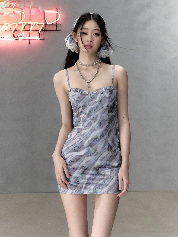 Purple Gray Blue Plaid Camisole Dress Tunics Fashionable trendy