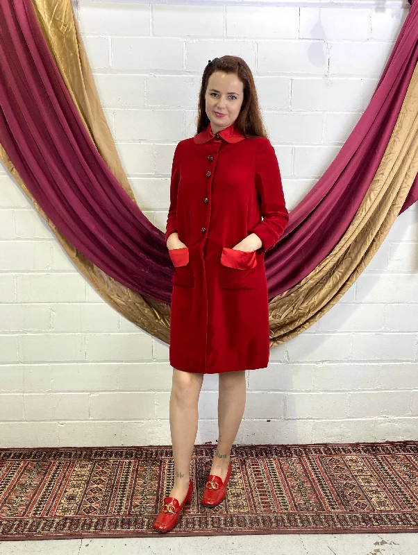 1960s Red Velvet Dress with Peter Pan Collar, Medium Tunics Exclusive limited