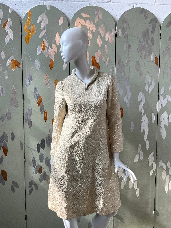 Vintage 1960s Green Metallic Long Sleeve A-Line Dress, Medium Tunics Wedding white