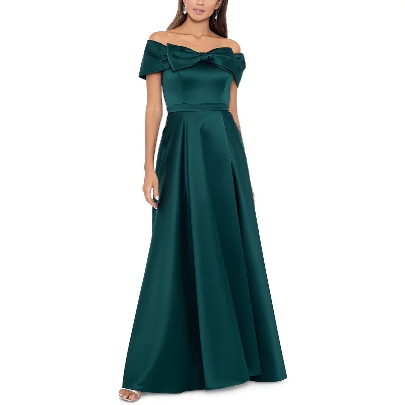 Womens Bow Slit Evening Dress