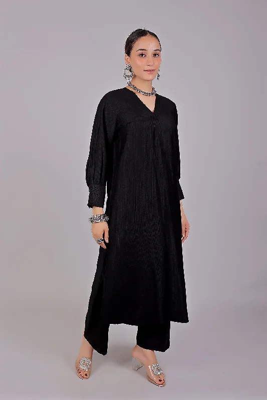 Bluesaanchi Women's Black Kurti With Trouser Pajama Set Trousers versatile all-occasion