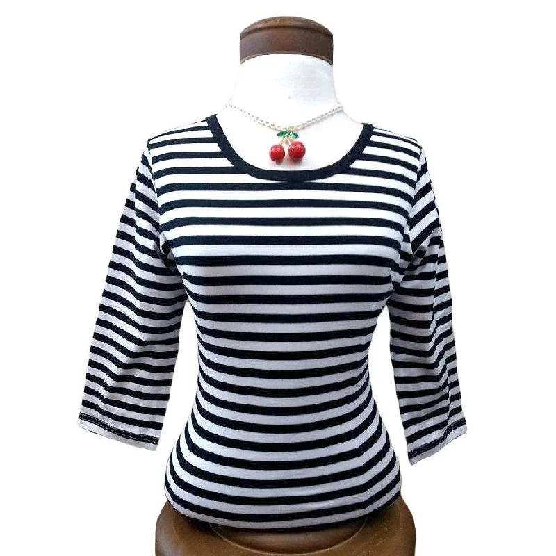 Pinup Pullover Top in Black & White Bandit Stripe Fleece Warm Pullover