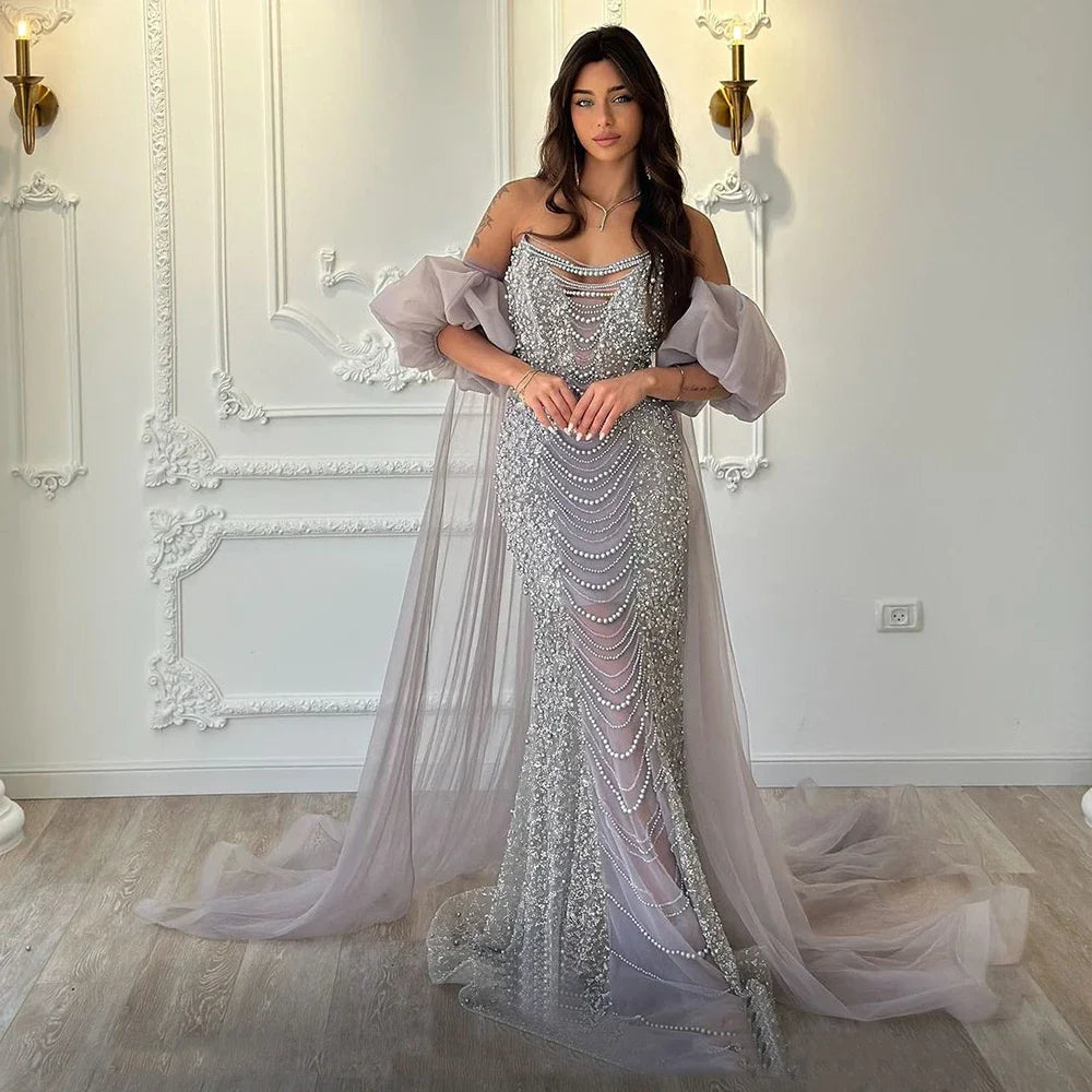 Serene Hill 2024 Lilac Evening Gown Vintage Half Puff Sleeve Dress with Cape Jacket Beaded Pearls for Women's Party LA72653 Appliqued Jacket Beaded Jacket Sequined Jacket Serene Hill 2024 Lilac Evening Gown Vintage Half Puff Sleeve Dress with Cape Jacket Beaded Pearls for Women's Party LA72653 Appliqued Jacket Beaded Jacket Sequined Jacket