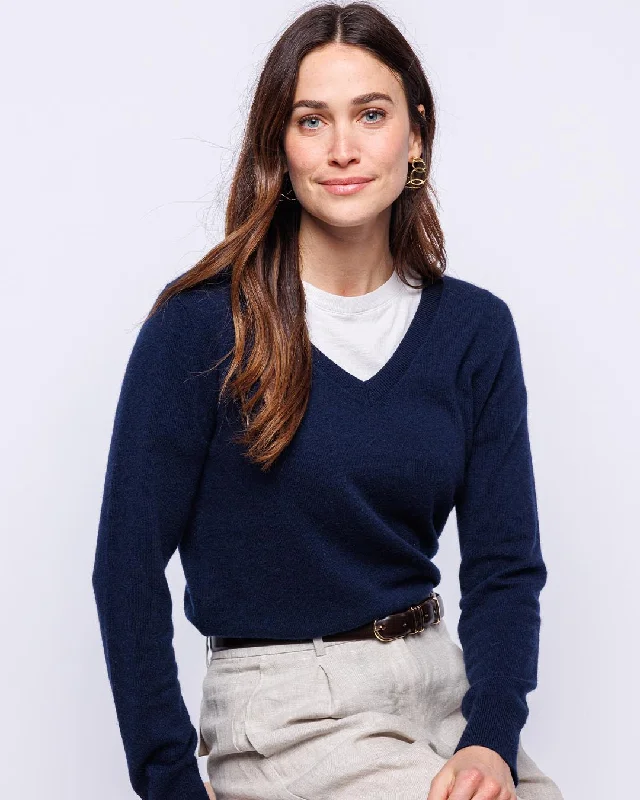 Womans Essential Cashmere V-Neck Sweater in Navy - order size down, runs large Silk Blend Satin Velvet