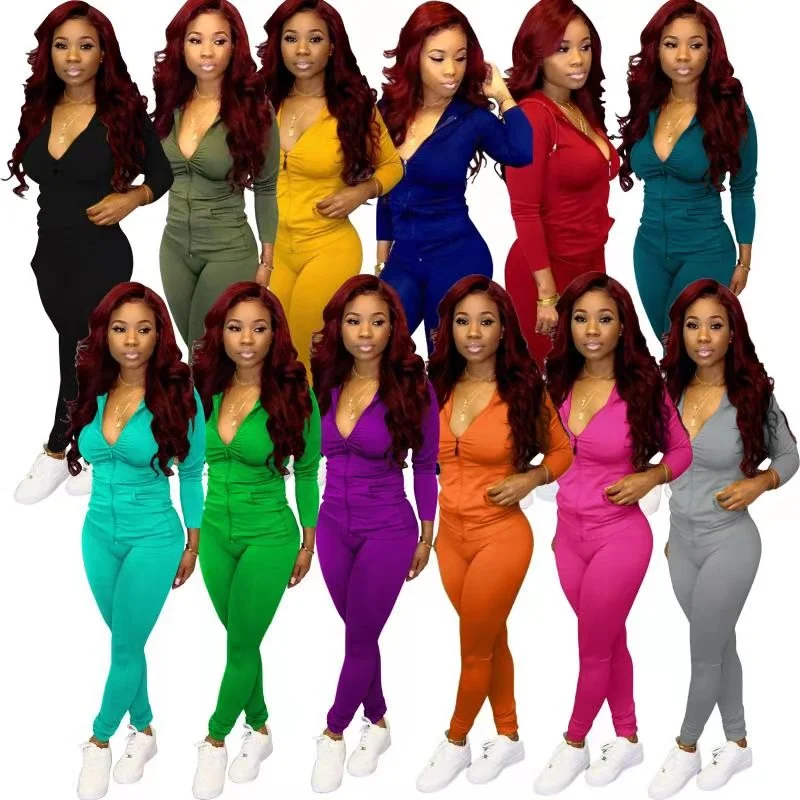Wholesale women's hoodie leisure sports zipper suit 2PCS(CL8581) Hoodie with Longline Fit Extended Stylish