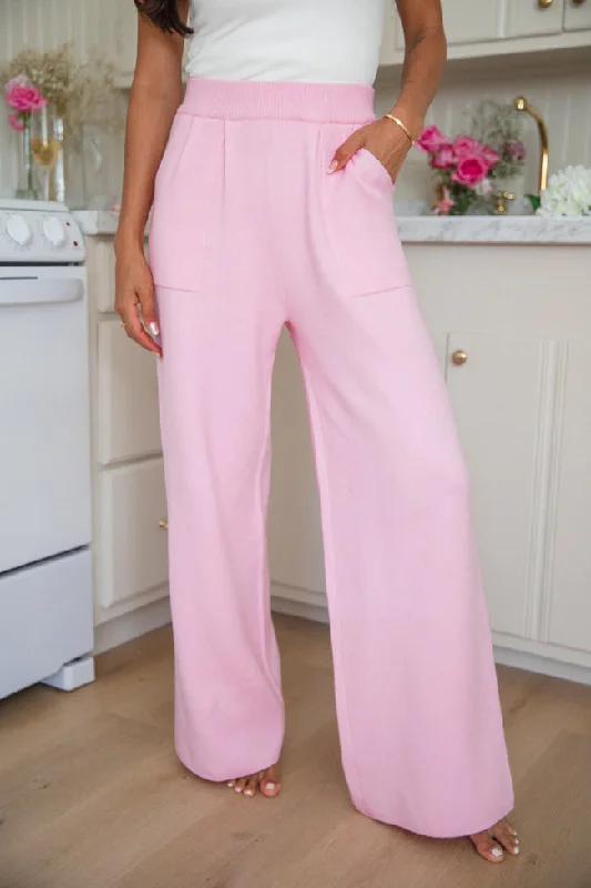 Let's Debrief Pink Wide Leg Sweater Pants Long Sweater Short Sweater Cropped Sweater