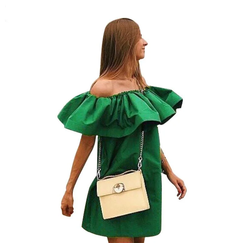Elegant summer dress off shoulder casual dresses Ruffles slash neck cotton women dress Girls short party vestidos