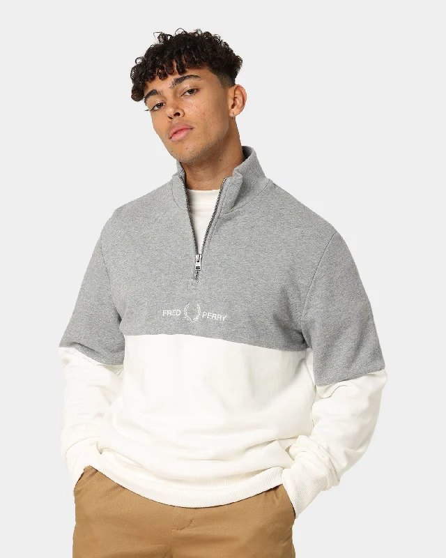 Fred Perry Colourblock Half Zip Sweatshirt Snow White Hoodie with Crew Neck Simple Timeless