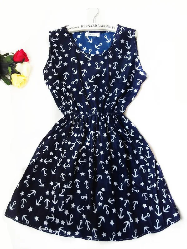 Women casual Bohemian floral leopard sleeveless vest printed beach chiffon dress