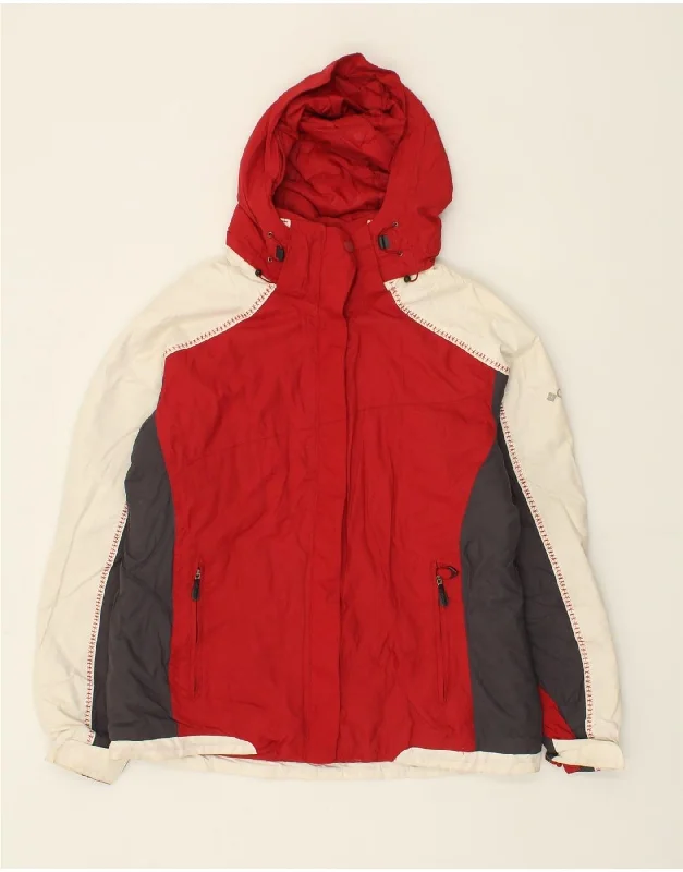 COLUMBIA Womens Hooded Windbreaker Jacket UK 16 Large Red Colourblock Faux Fur Fabric Real Fur Fabric Shearling Fabric COLUMBIA Womens Hooded Windbreaker Jacket UK 16 Large Red Colourblock Faux Fur Fabric Real Fur Fabric Shearling Fabric