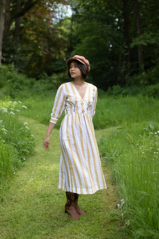 The Terra Tribe Yellow Stripe Tribal Dress - Embroidered