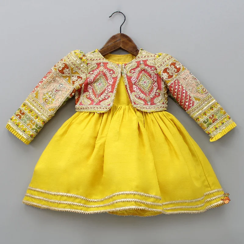 Pre Order: Round Neck Yellow Kurti With Heavy Embroidered Jacket Wool Jacket Cashmere Jacket Tweed Jacket Pre Order: Round Neck Yellow Kurti With Heavy Embroidered Jacket Wool Jacket Cashmere Jacket Tweed Jacket