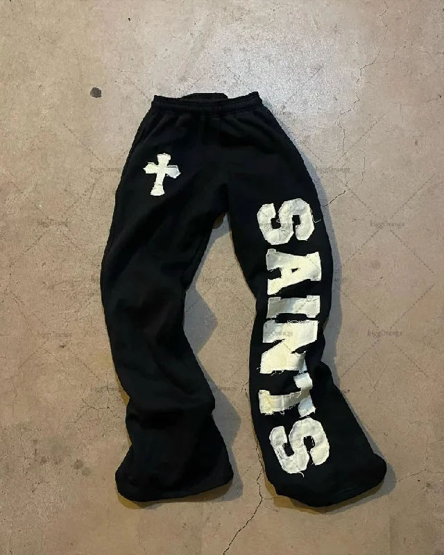 Advbridge 90s Streetwear Y2k American Colorful Fashionable Wide-leg Pants Letter Embroidered Knitted Pants Men Retro Casual Oversized Trousers Women Trousers Gym Athletic