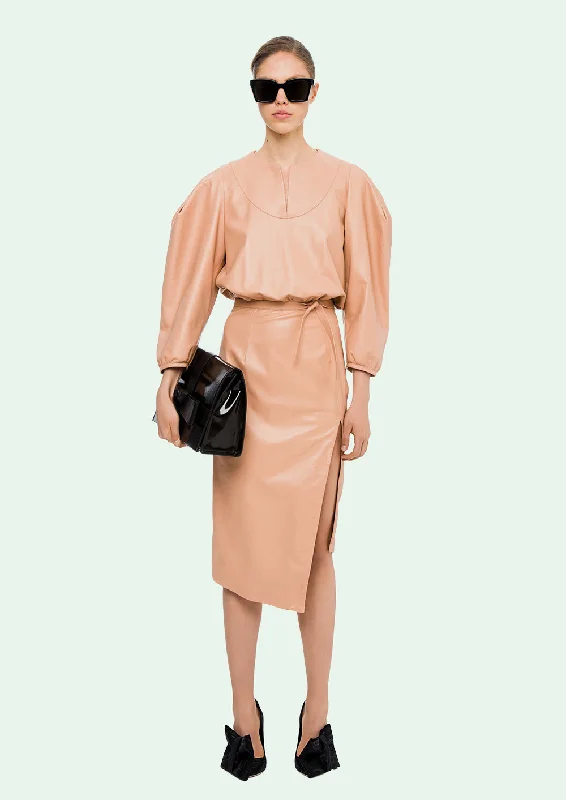 LEATHER PUFFY SLEEVES DRESS NUDE