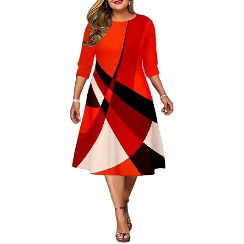 New Digital Positioning Printing Plus Size Women's Dress +