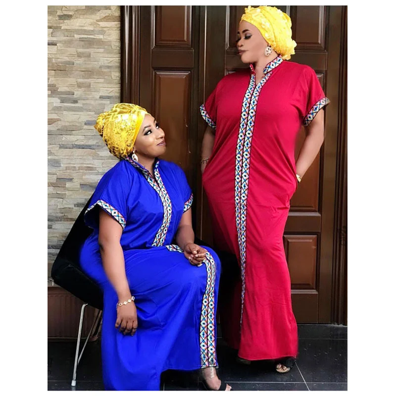 African Women Loose Short-sleeved Long Dress +