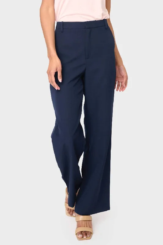 Navy Stretch Twill Trouser In Blue Trousers Culottes Wide Leg