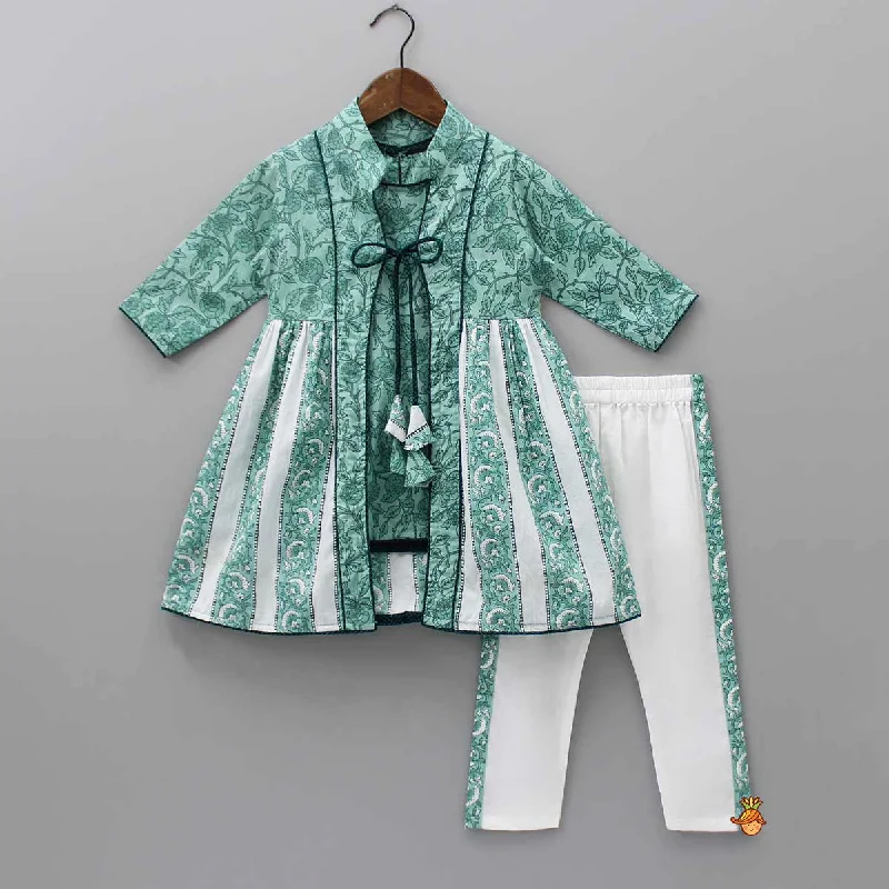 Printed Green Top With Tie Up Knot Jacket And Pant Nylon Fabric Polyester Fabric Spandex Fabric Printed Green Top With Tie Up Knot Jacket And Pant Nylon Fabric Polyester Fabric Spandex Fabric